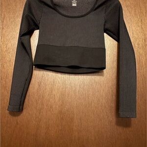 Aerie Black Ribbed Long Sleeve Crop Top